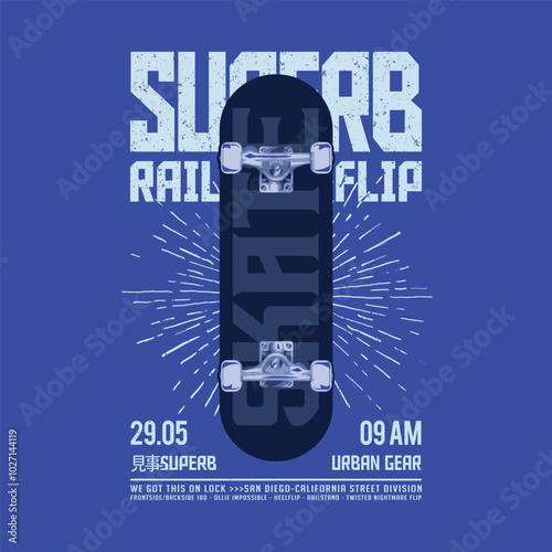 Free vector skate and lettering t-shirt design.