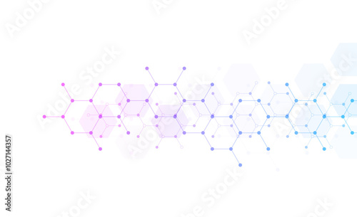 Hexagons pattern background. Genetic research, molecular structure. Chemical engineering. Concept of innovation technology. Used for design healthcare, science and medicine background