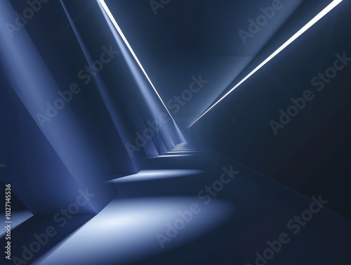 Modern Abstract Blue Tunnel with Light Lines