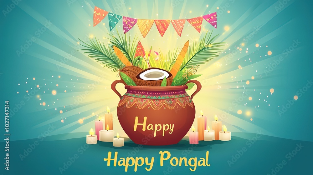 custom made wallpaper toronto digitalHappy pongal Festival celebrates cartoon illustrations,generated with AI.