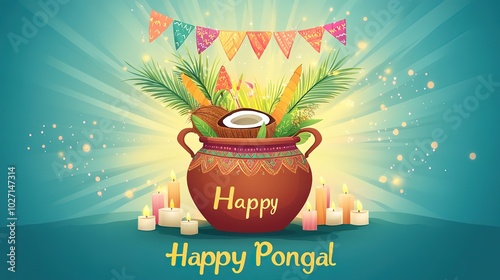 Wallpaper Mural Happy pongal Festival celebrates cartoon illustrations,generated with AI. Torontodigital.ca