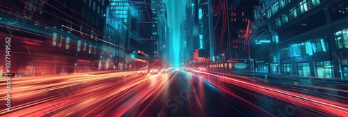 Futuristic Cityscape with Blazing Traffic Trails