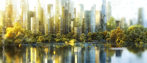 Fototapeta Naklejka Na Ścianę i Meble -  3D holographic of a city with trees