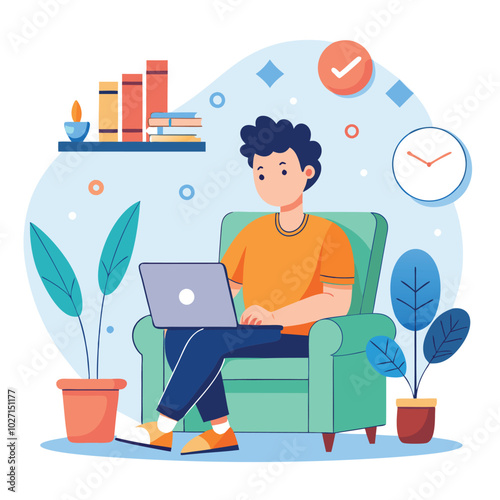 Freelancer with computer at home illustration