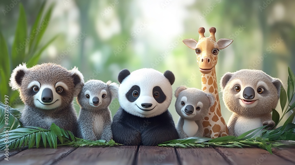 Set of cute animals on isolated background Ai generated
