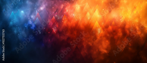 Simple design background illustration with delicate rainbow triangle shapes with a sense of energy and fluid movement.