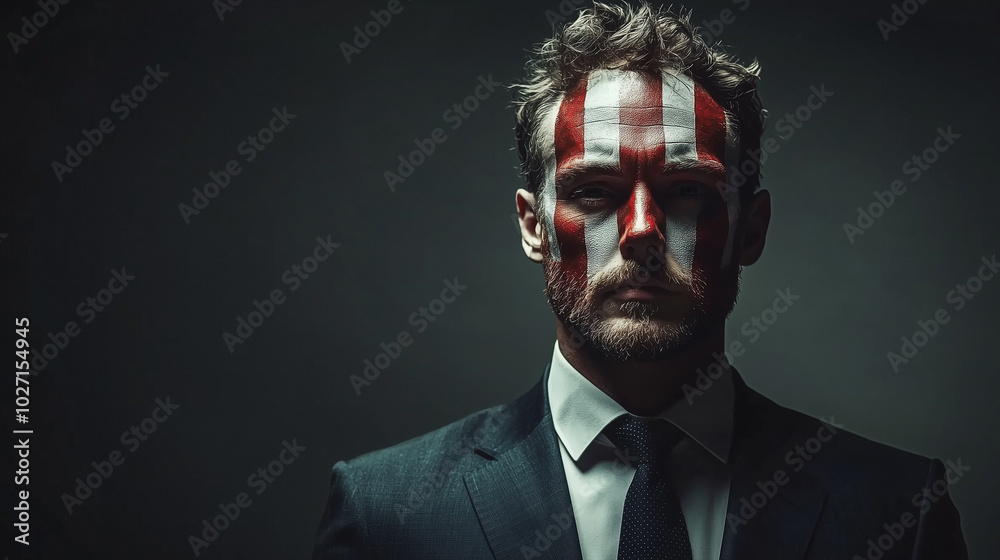 portrait of a businessman with american flag portrait of a businessman with american flag