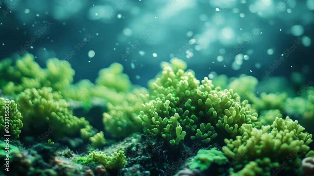 Fototapeta premium Close-Up of Green Corals Under Water