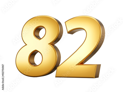 3d Shiny Gold Number 82, Eighty Two 3d Gold Number Isolated On White Background, 3d illustration
 photo