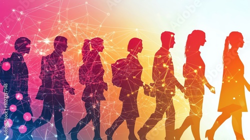 Future evolution change of human resources employee work labor recruitment to AI technology, Dynamic colors, copy space for text,