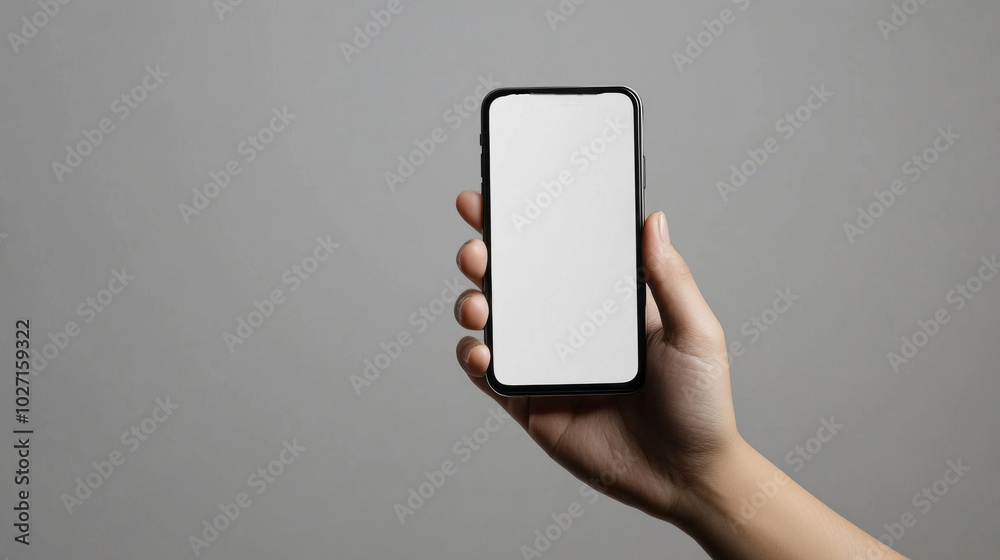 A person is holding a cell phone with a white screen A person is holding a cell phone with a white screen