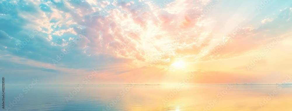 Fototapeta premium Serene Sunrise Over a Calm Ocean Horizon