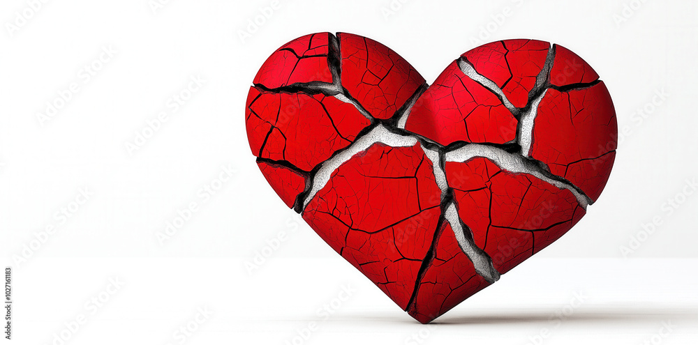 Red heart with deep cracks running through it, symbolizing damage or heartbreak Red heart with deep cracks running through it, symbolizing damage or heartbreak