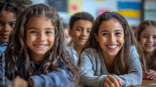 A group of children are smiling and posing for a picture