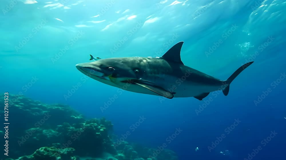 Shark Swimming in Clear Ocean Shark Swimming in Clear Ocean