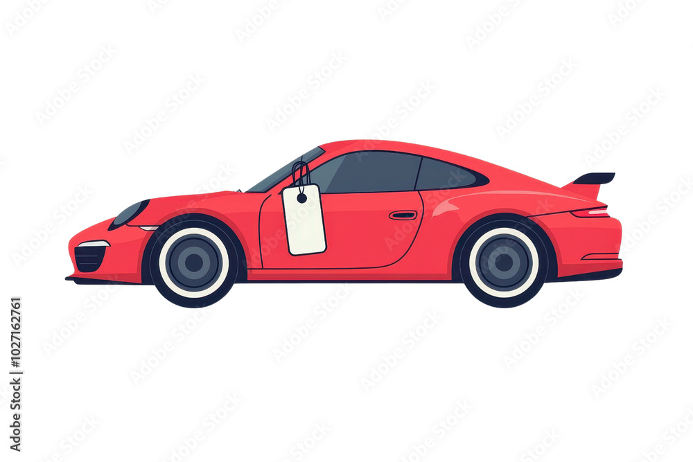 Illustration of a red sports car with a price tag, viewed from the side, symbolizing luxury, speed, and style in automotive design. Illustration of a red sports car with a price tag, viewed from the side, symbolizing luxury, speed, and style in automotive design.