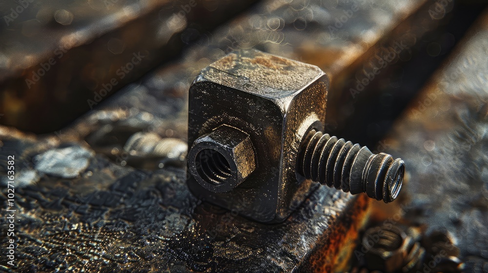 Rusty Bolt and Nut on Metal Surface Rusty Bolt and Nut on Metal Surface