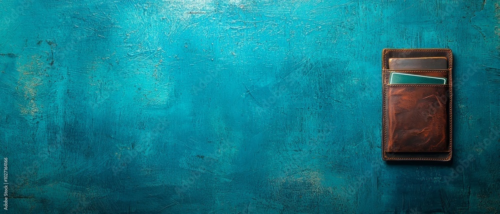 Leather Passport Holder on Turquoise Background