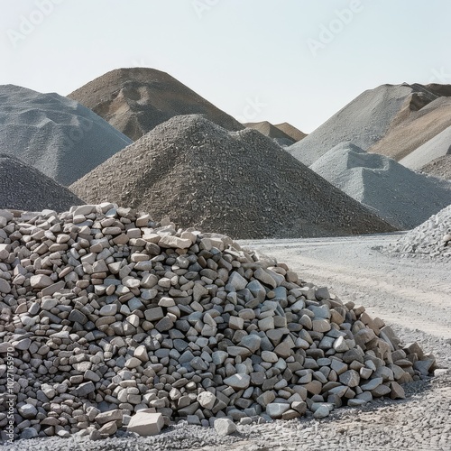 Industrial Aggregate Gravel Piles in Quarry photo