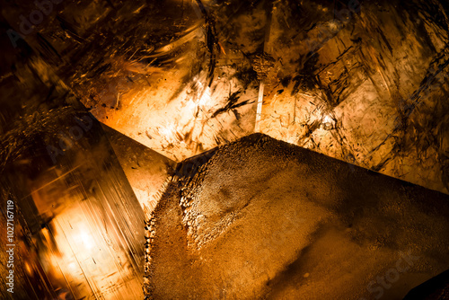 orange Celestine. Specimen from Darah-i-Laman, Qala e Naw District, Afghanistan. macro photography detail texture background. close-up mineral crystal unpolished semi-precious gemstone
