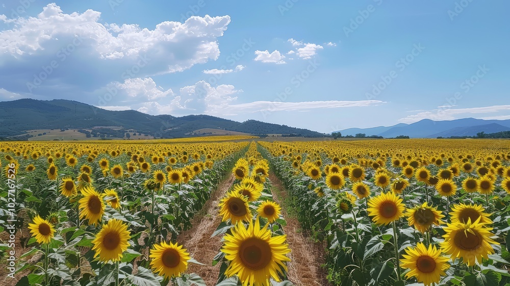 Obraz premium Vast Sunflower Field Under Bright Sky