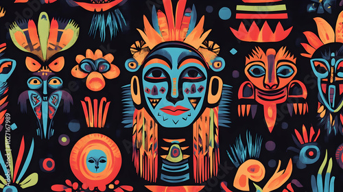 Seamless pattern of native cultural elements for vibrant and creative prints  -