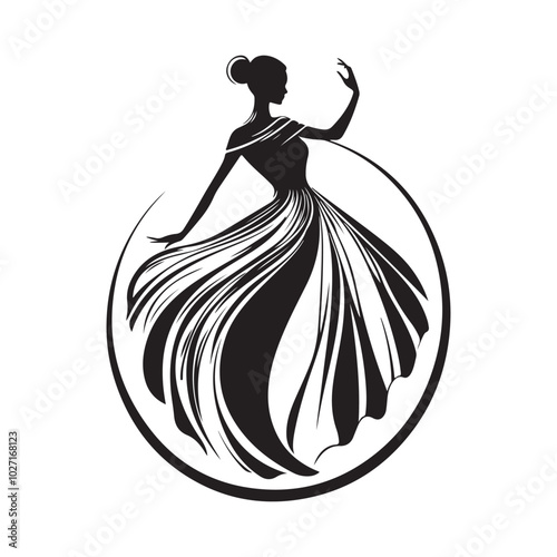Viennese Waltz dance Black and White Stock logo design isolated on white background.