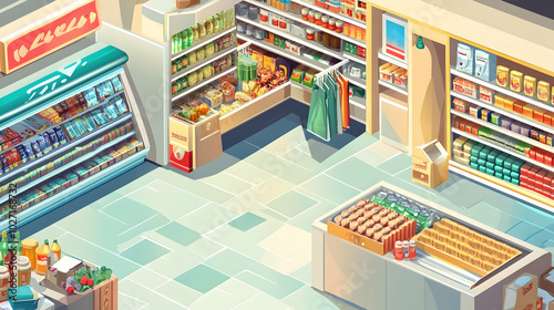 Supermarket interior elements illustration -