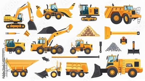 Colorful Construction Vehicles and Equipment Illustration