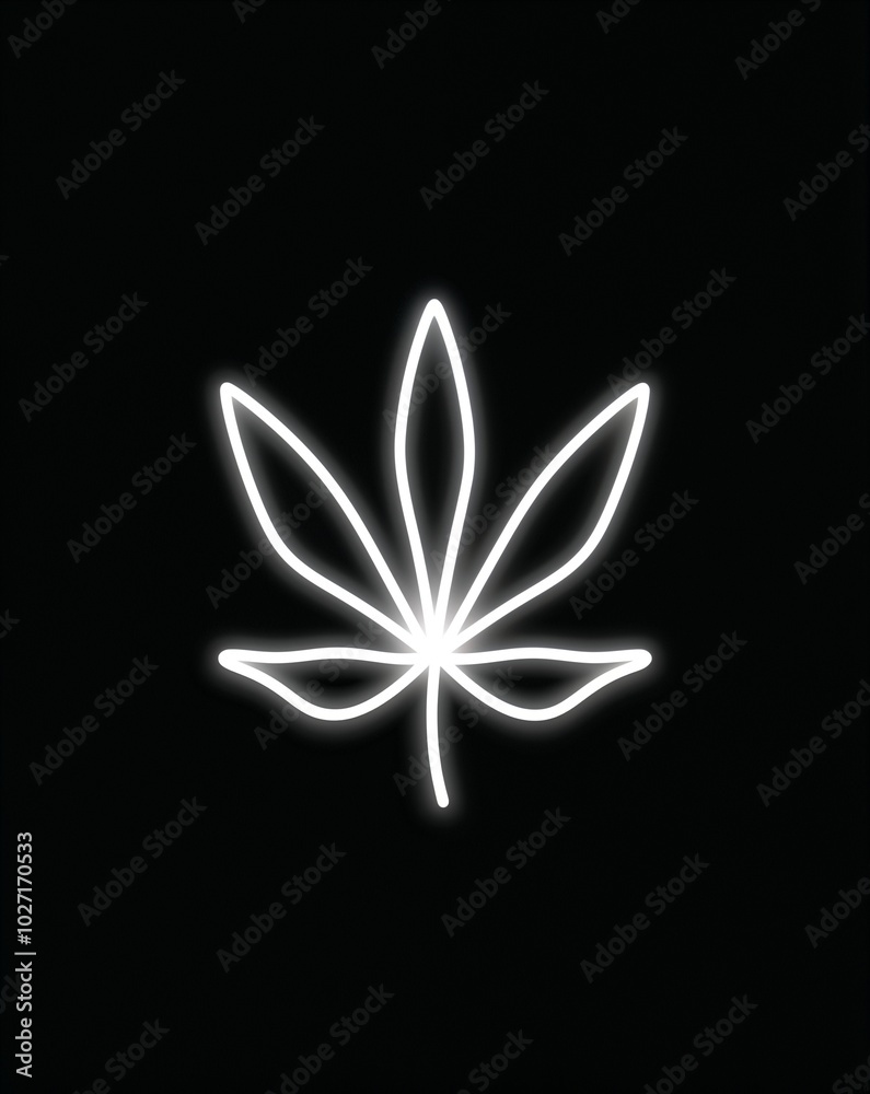 Minimalist glowing leaf silhouette surrounded by darkness on plain black background Minimalist glowing leaf silhouette surrounded by darkness on plain black background