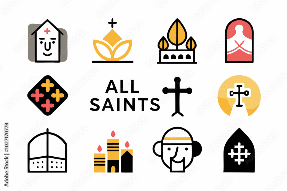Abstract minimalist icons for all saints day designs and celebrations Abstract minimalist icons for all saints day designs and celebrations