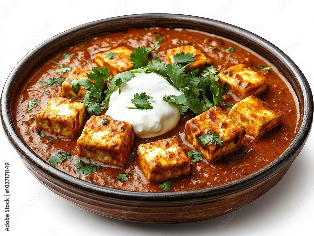 Delicious Paneer Curry With Creamy Topping and Fresh Cilantro Delicious Paneer Curry With Creamy Topping and Fresh Cilantro