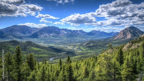 Majestic mountain ranges with vast forests and rivers stretching across the American wilderness