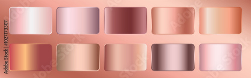 A set of rose gold gradients on a rose gold background. Metallic gradient effects for the design of text and bulletin boards, infographics. Metal banner. Vector EPS 10.