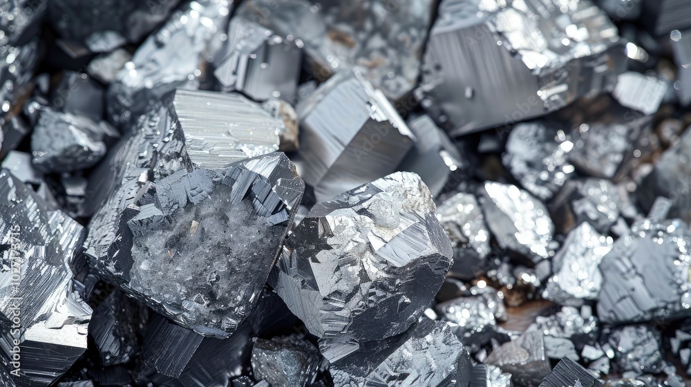 Raw Shiny Metallic Mineral Close-Up Raw Shiny Metallic Mineral Close-Up