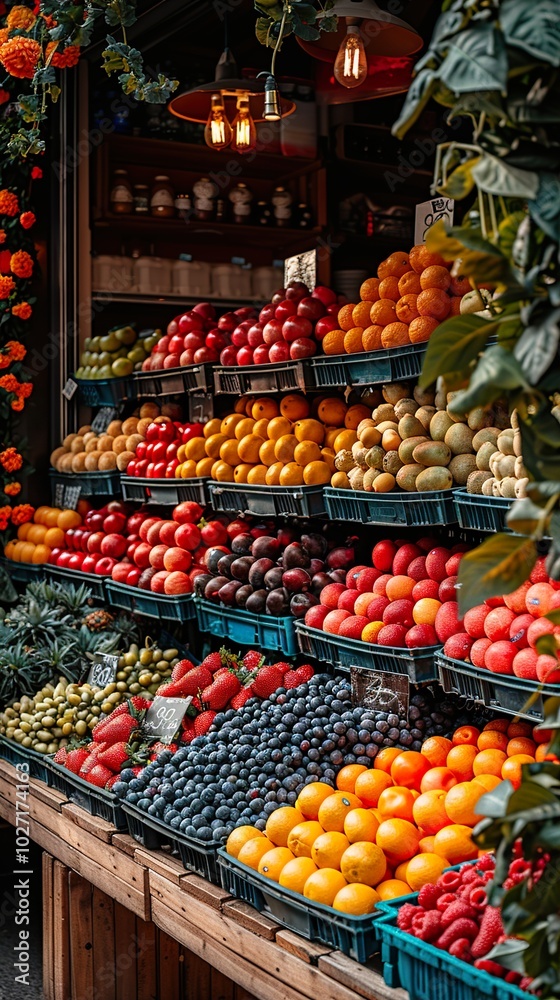 Obraz premium Vibrant Fruit Display at a Local Market Stall
