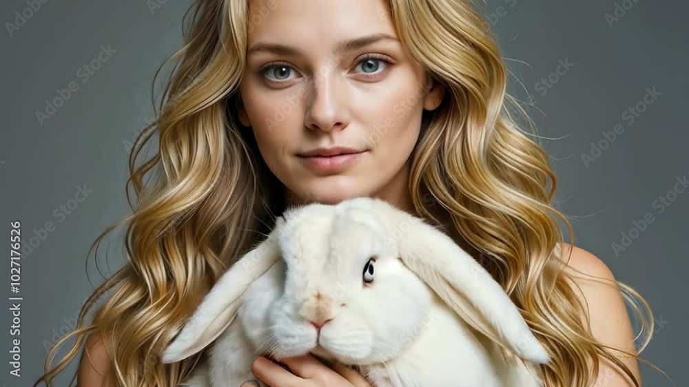 Portrait of a beautiful and noble girl Alice with a white rabbit Portrait of a beautiful and noble girl Alice with a white rabbit