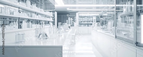 State-of-the-art scientific equipment in a minimalistic, white-themed lab.