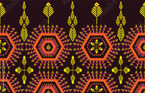 Ikat ethnic tribal ,handmade native pattern motif. Ethnic ikat abstract background art.Ikat geometric  ethnic oriental seamless pattern.Design for fabric pattern , textile ,printing and other project.