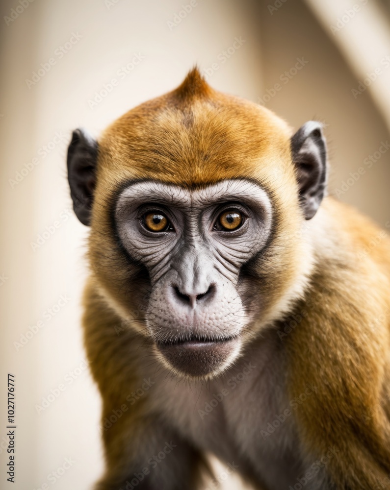 Obraz premium A tight shot of a monkey's intense face with a blurred background.