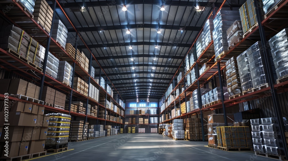 Fototapeta premium Spacious Modern Industrial Warehouse Interior