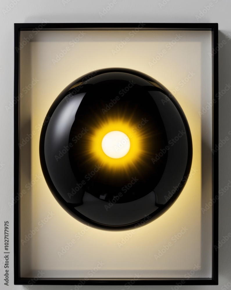 A tight shot of a black surface with a yellow light emanating from its center at the top. A tight shot of a black surface with a yellow light emanating from its center at the top.