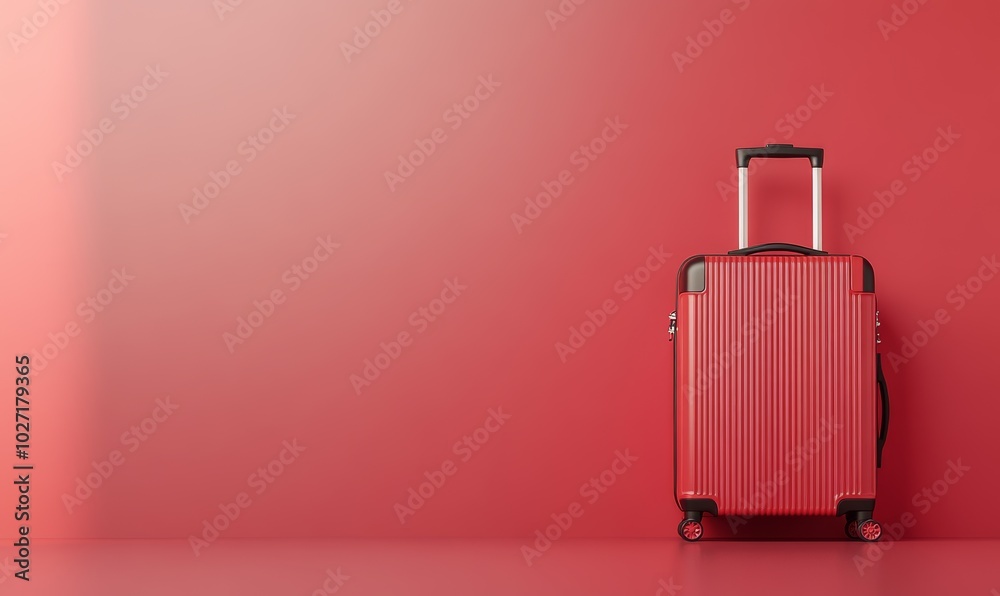 Red suitcase on a red background with copy space. Red suitcase on a red background with copy space.