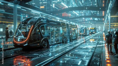 Futuristic Urban Transport Station at Night