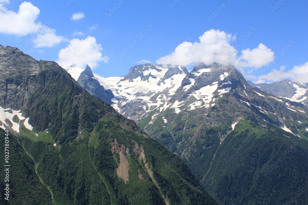 Naklejka premium North Caucasus Mountains in Dombay in midsummer