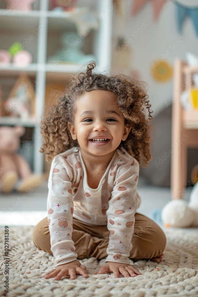 Fototapeta premium A Joyful mixed race toddler girl playing at nursery site