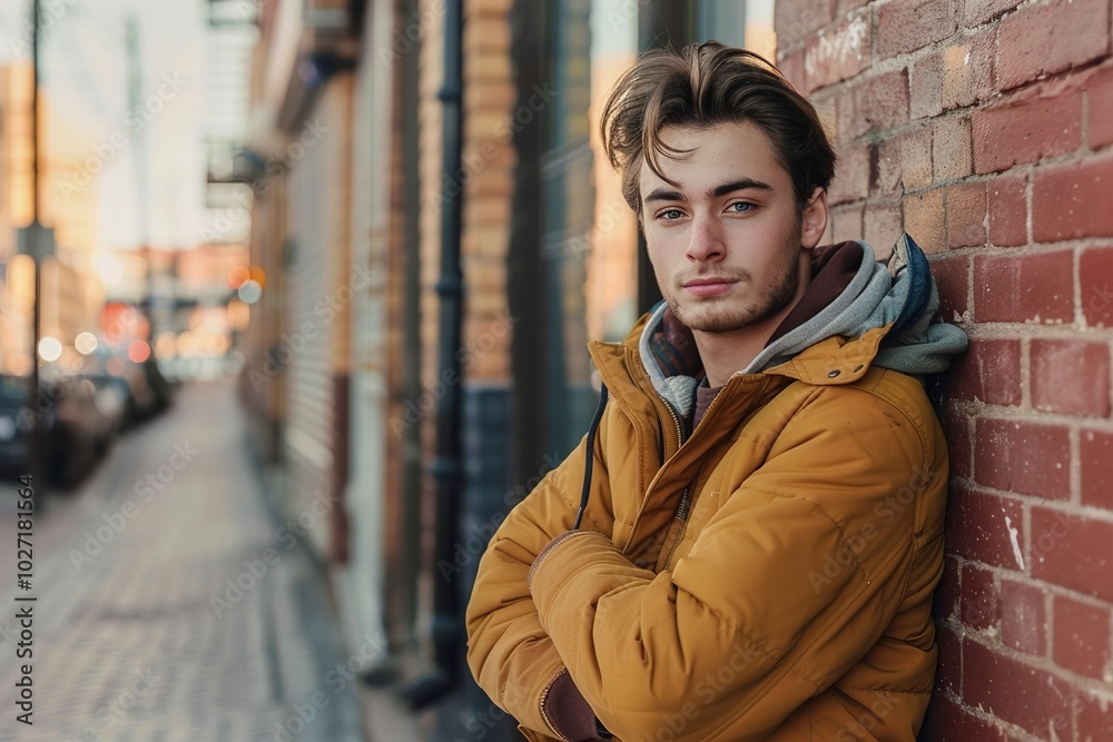 Fototapeta premium A Kind male person leaning on the wall.