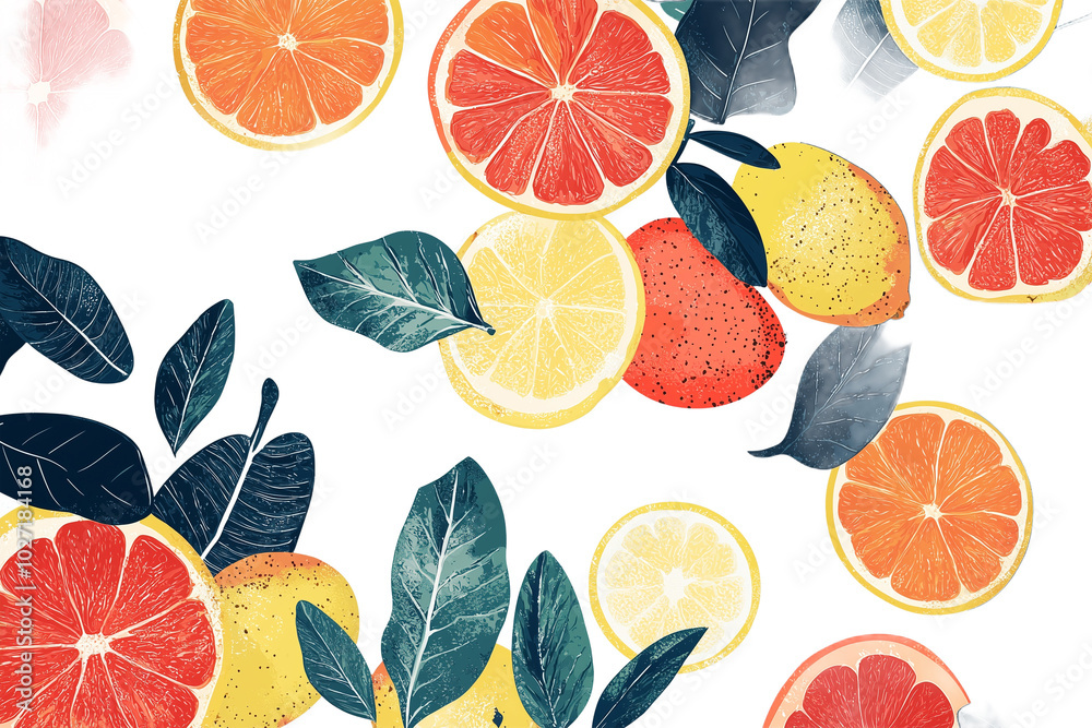 Vibrant Citrus Fruit Pattern: Grapefruit and Lemon Slices Vibrant Citrus Fruit Pattern: Grapefruit and Lemon Slices