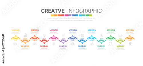 Timeline infographics design vector can be used for workflow layout, diagram, annual report, web design. Business concept with 13 options, steps or processes.