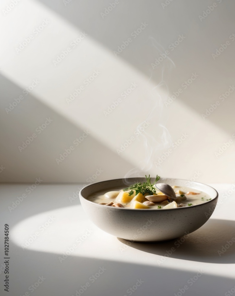 Artistic presentation of clam chowder showcasing culinary elegance and flavorful ingredients. Artistic presentation of clam chowder showcasing culinary elegance and flavorful ingredients.